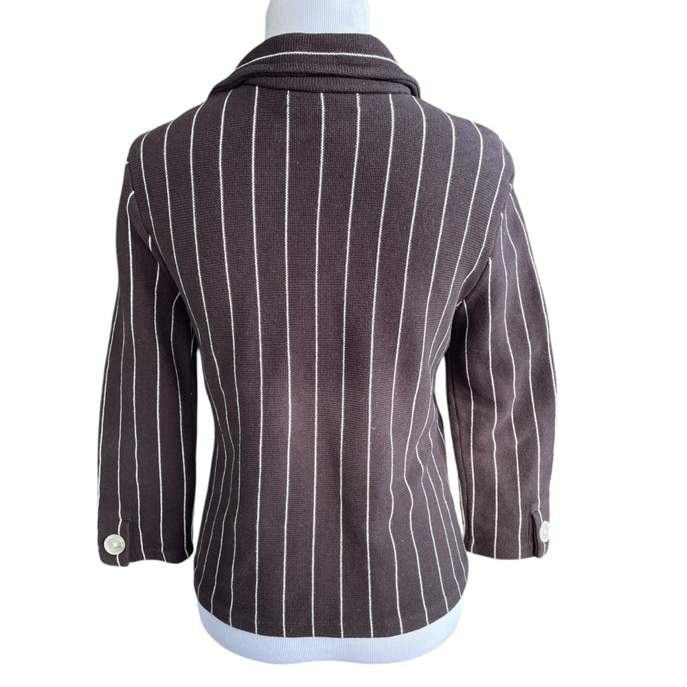 Ralph Lauren Brown Pinstriped 100% Cotton Knit Blazer XS Double Breasted Jacket - Picture 2 of 8